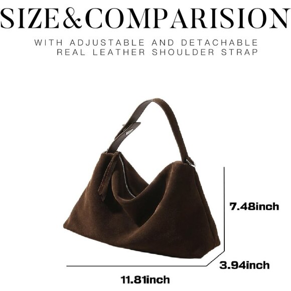 Vintage Slouchy Suede Hobo Bag with Adjustable Strap - Chic Everyday Essential - Picture 7 of 7